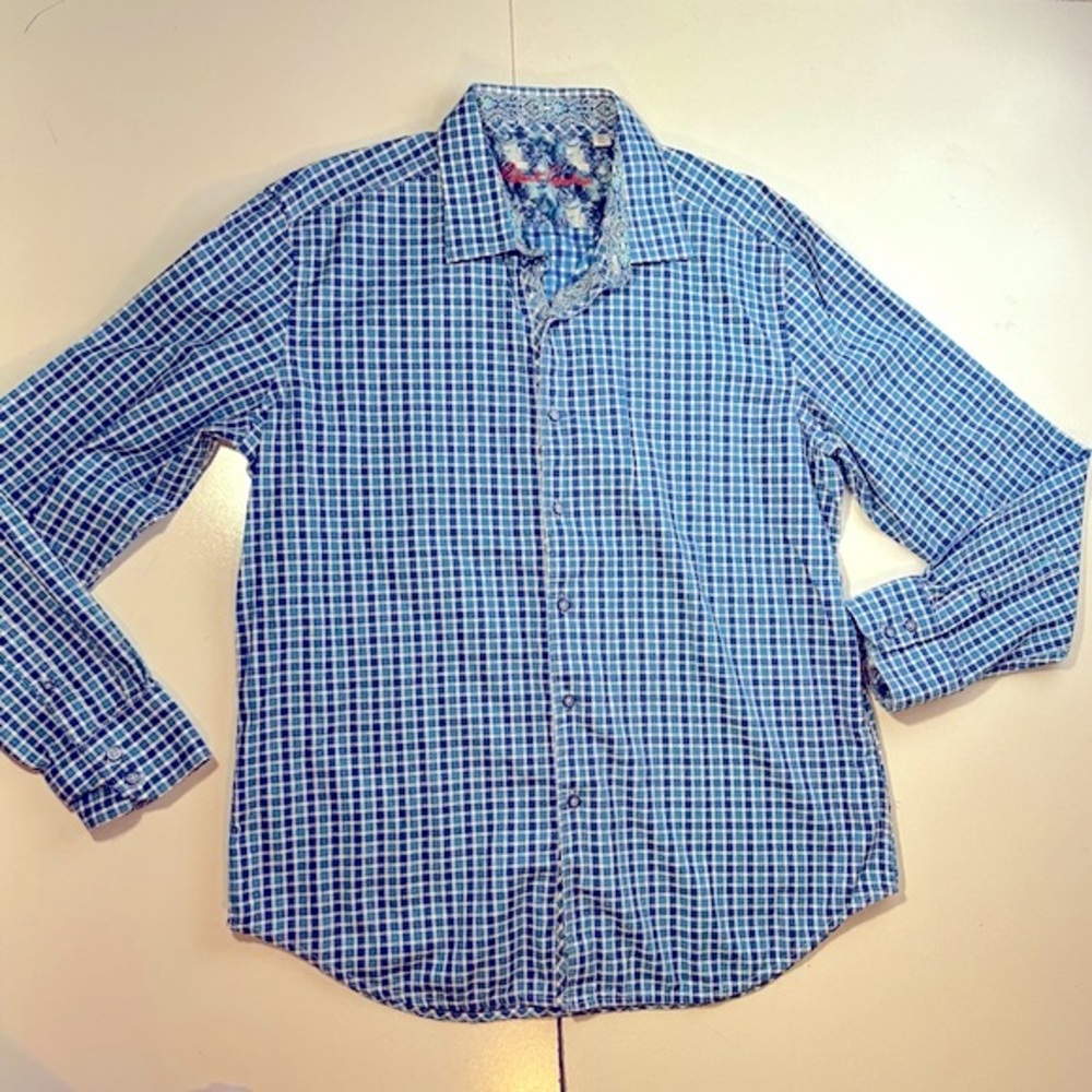 Robert‎ Graham Blue & White Mini Squares Long Sleeve Button Down Men’s Shirt XL